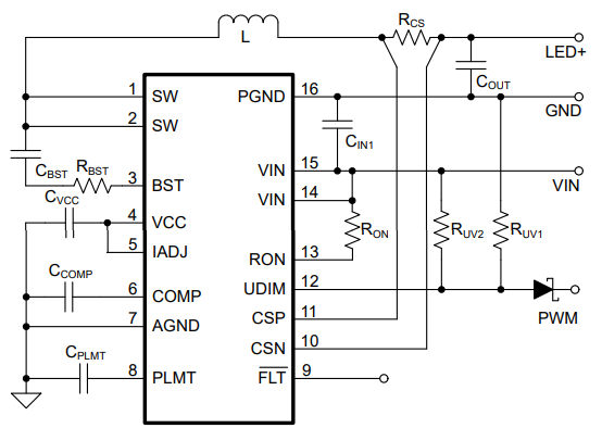 应用电路图 - Texas Instruments TPS92642-Q1红外LED驱动器